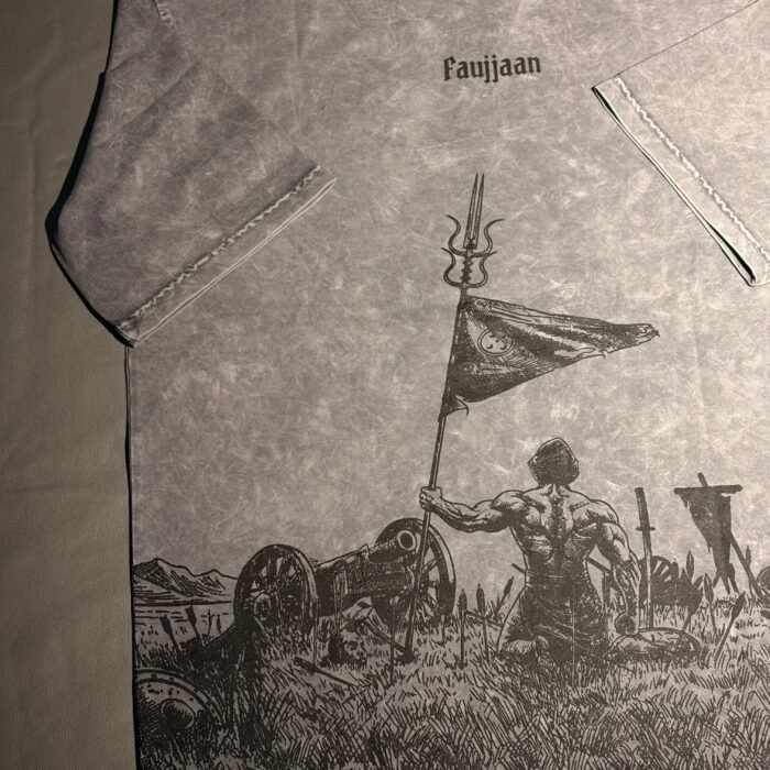 Grey Acid Wash War Theme T-Shirt